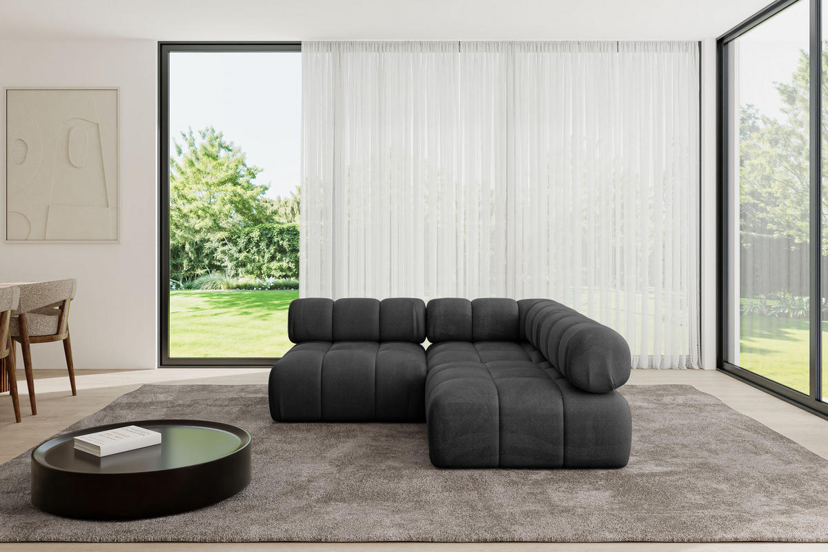 ECKSOFA modulares Sofa Samaro-L1 - 190x190x70 cm Schwarz Velours - Schwarz, Holzwerkstoff/Textil (190/190cm) - ALTDECOR