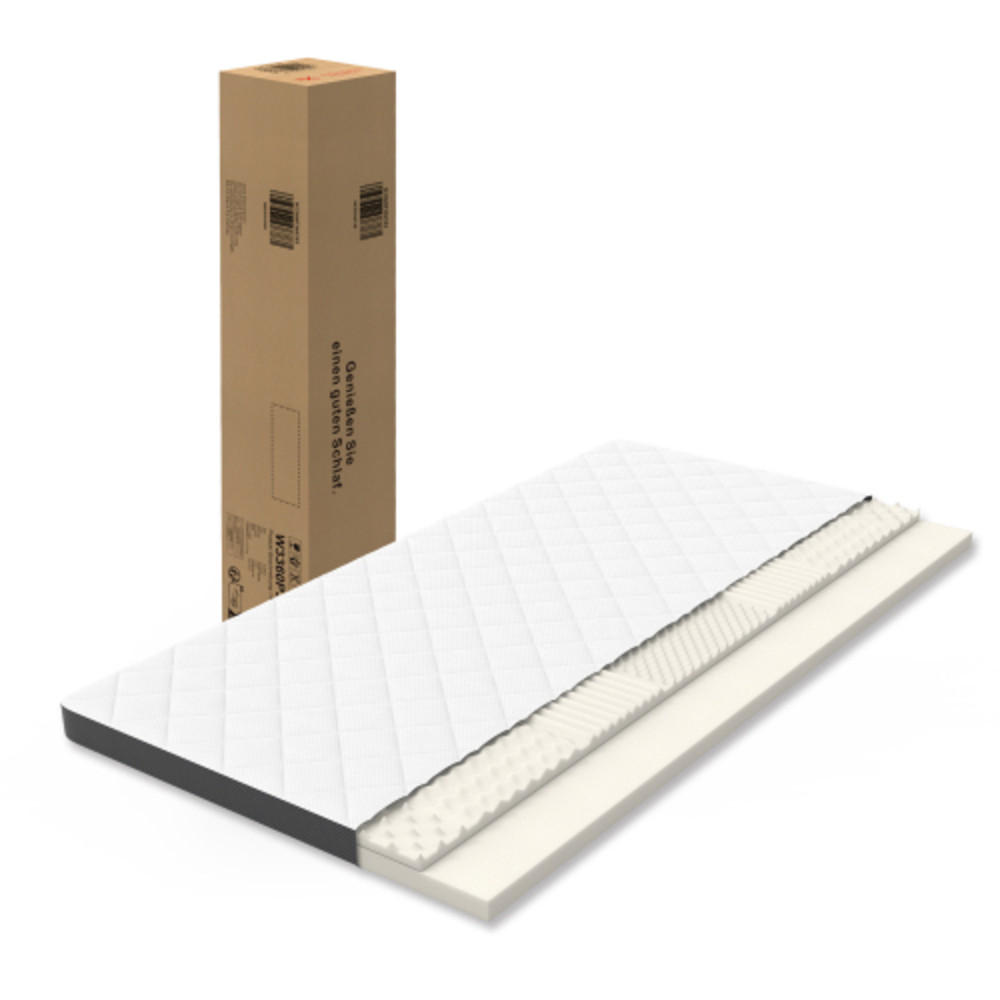 SCHAUMTOPPER 90×200 cm mit beidseitigem 7-Zonen-Schnitt, modern für Schlafzimmer weiß-grau - Weiß, Kunststoff - Luhomfu