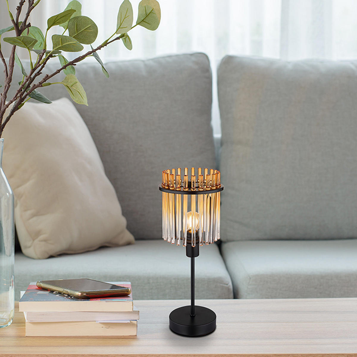 TISCHLEUCHTE Metall Amber - Orange, Glas (15/15/37.5cm) - Globo Lighting