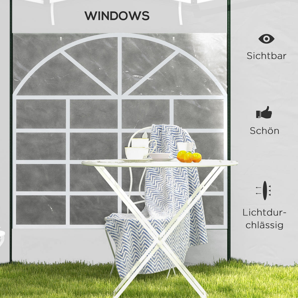SEITENPLANEN mit Fenster, Tür, Ersatzwände für Partyzelt, Oxford, Weiß - Weiß, Kunststoff (195/195/295cm) - Outsunny