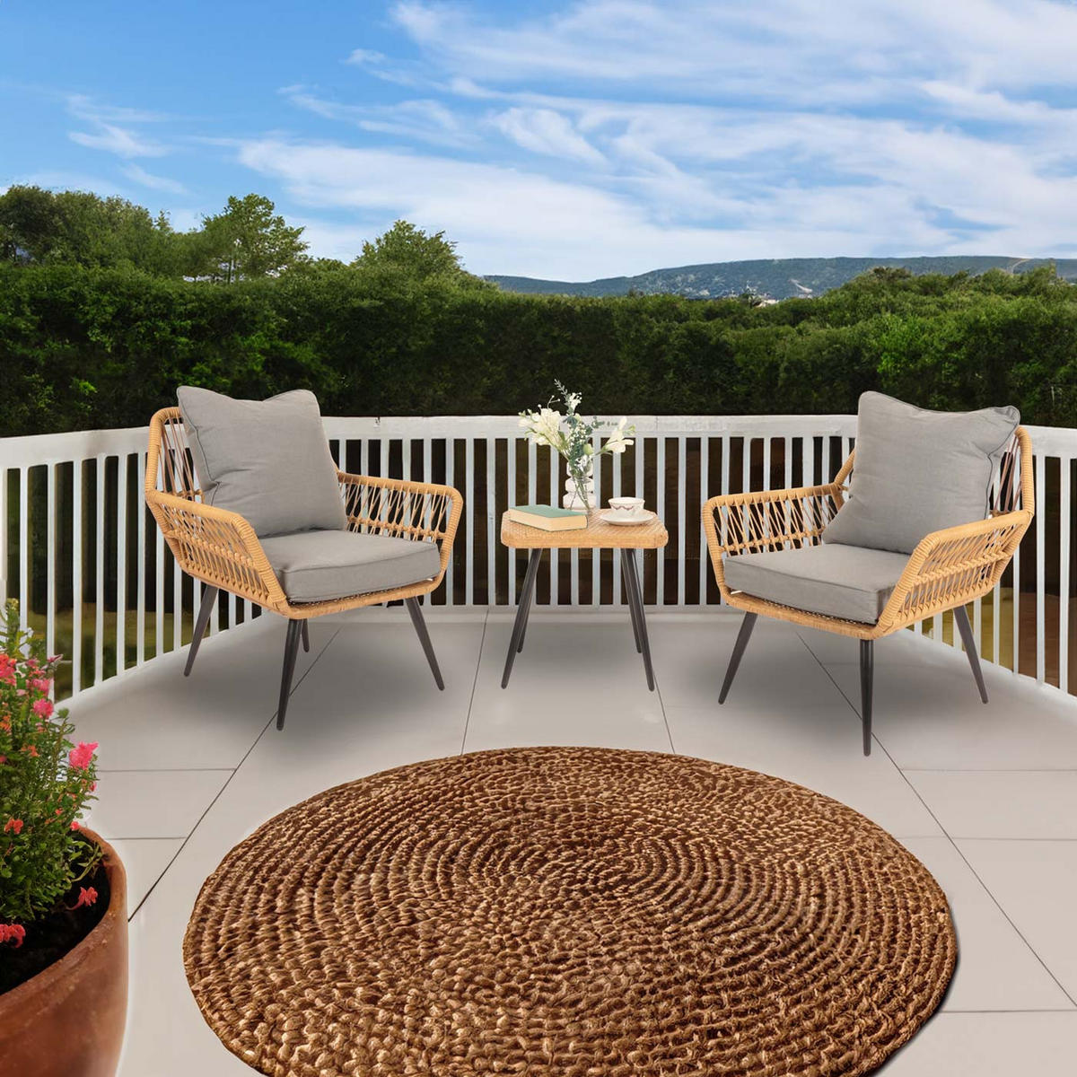 POLY-RATTAN GARNITUR Grau - Grau, Kunststoff - MCW