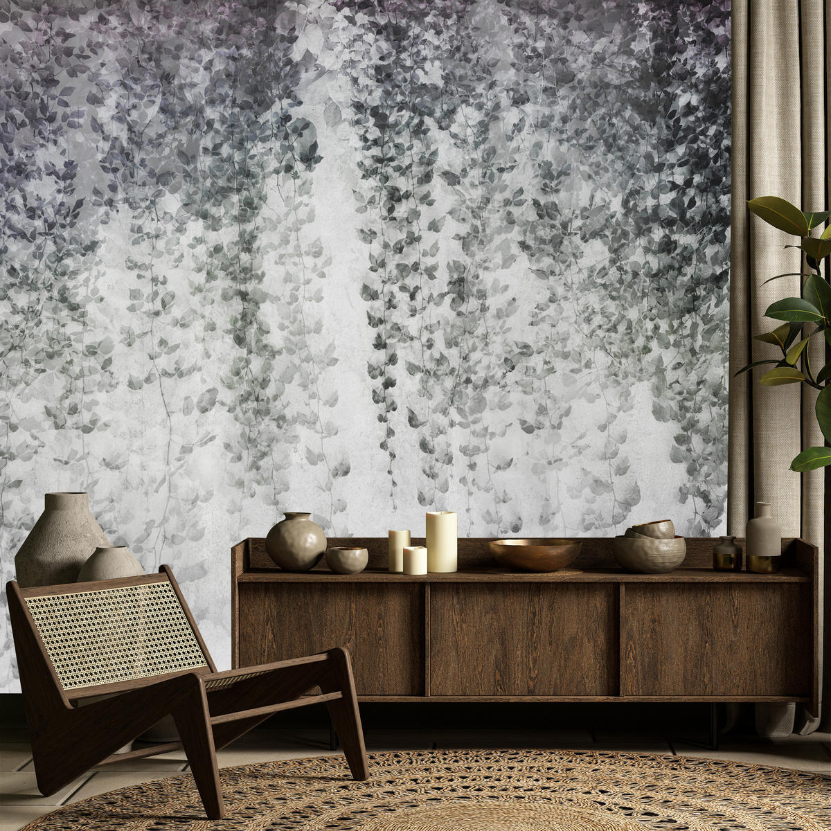 FOTOTAPETE Blätter Pflanzen Natur Vintage 150x105 - Grau, Papier (150/105cm) - Muralo