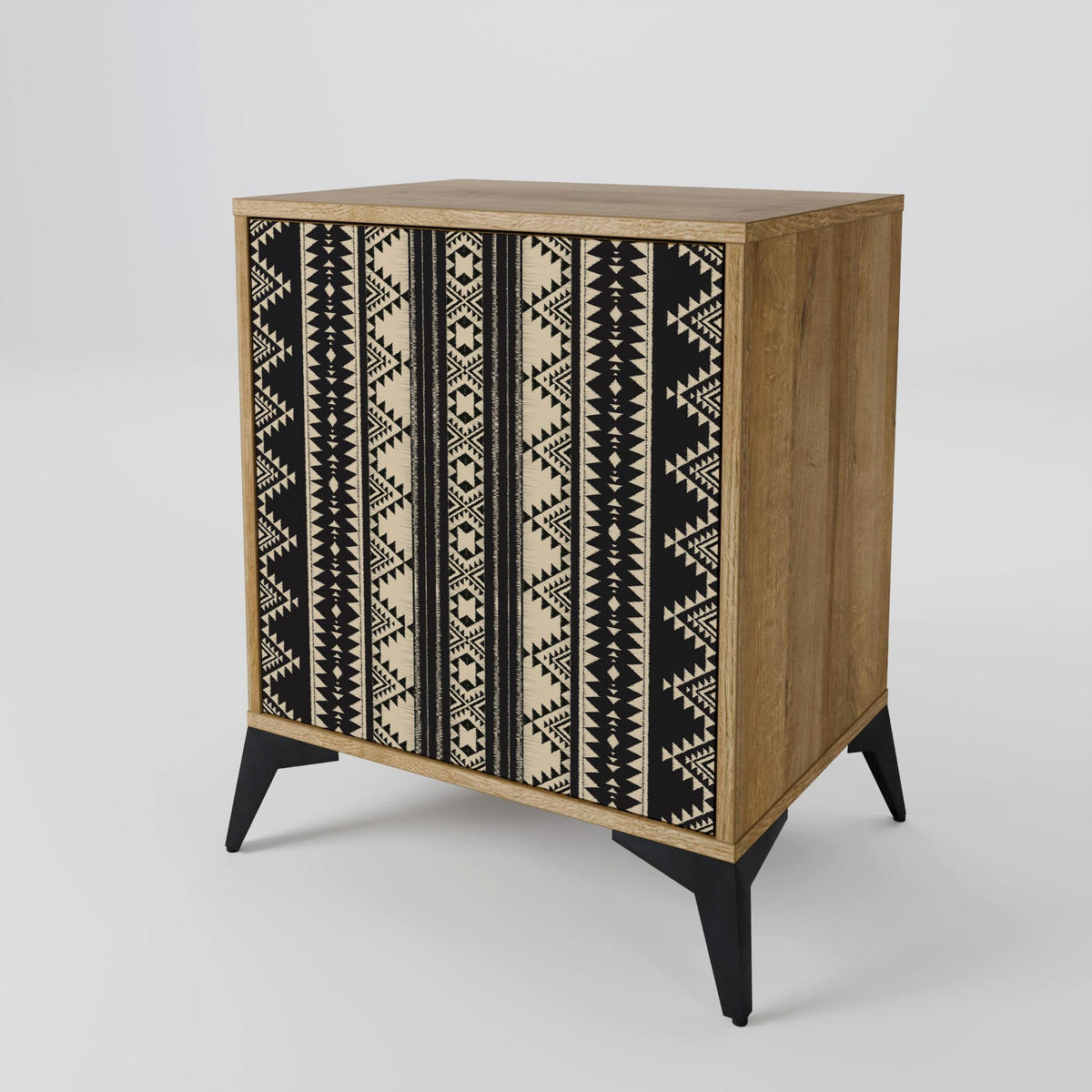 SIDEBOARD AZTEC, Eichefarben, 57,5x42x67,5 cm, Schwarze Metall-Rahmenfüße - Eichefarben/Multicolor, Holzwerkstoff/Metall (57.5/67.5/42cm) - SpaceRebels