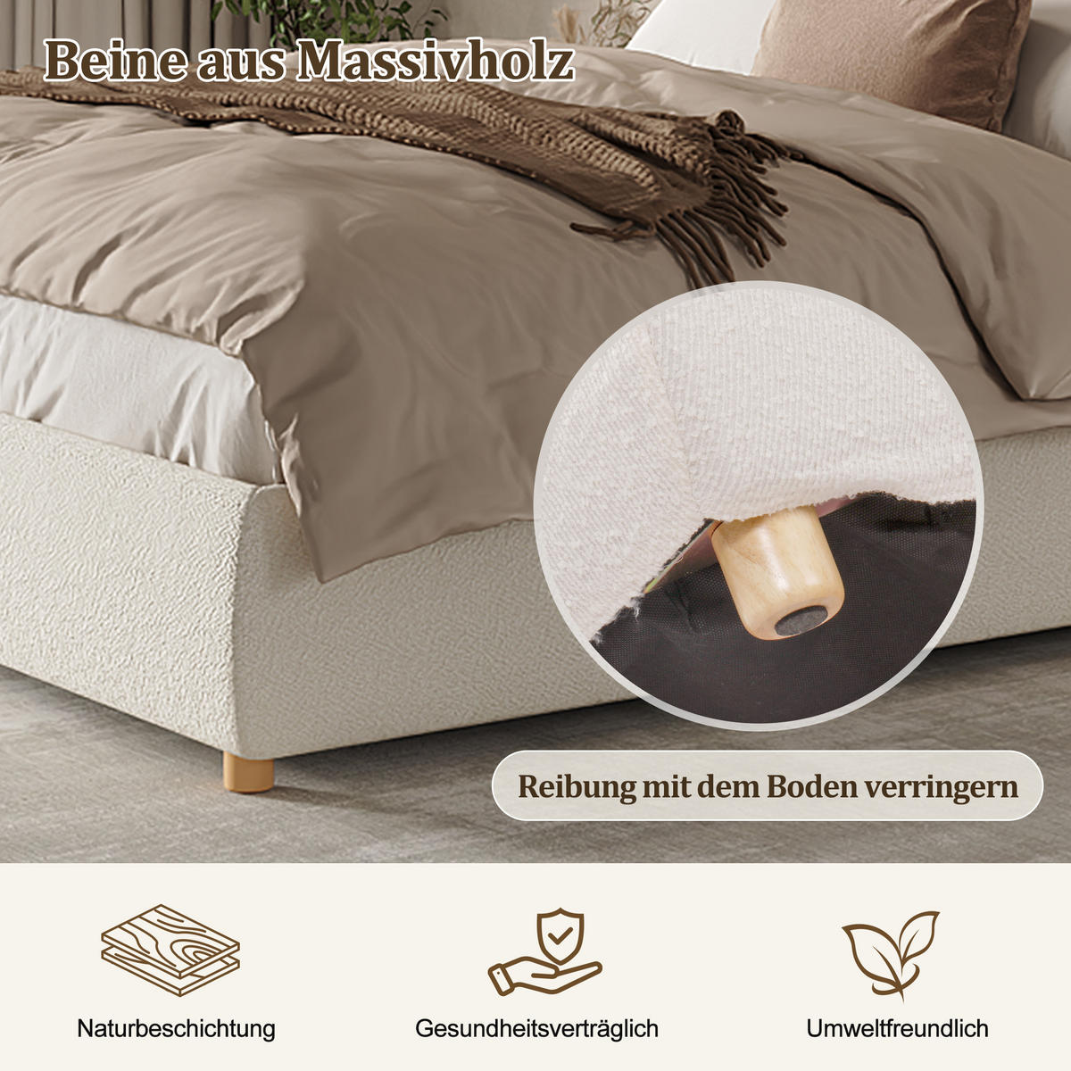 POLSTERBETT 180/200 cm in Weiß mit Bettkasten und Lattenrost Bouclé - Weiß/Naturfarben, Holzwerkstoff/Textil (180/200cm) - STILVORA