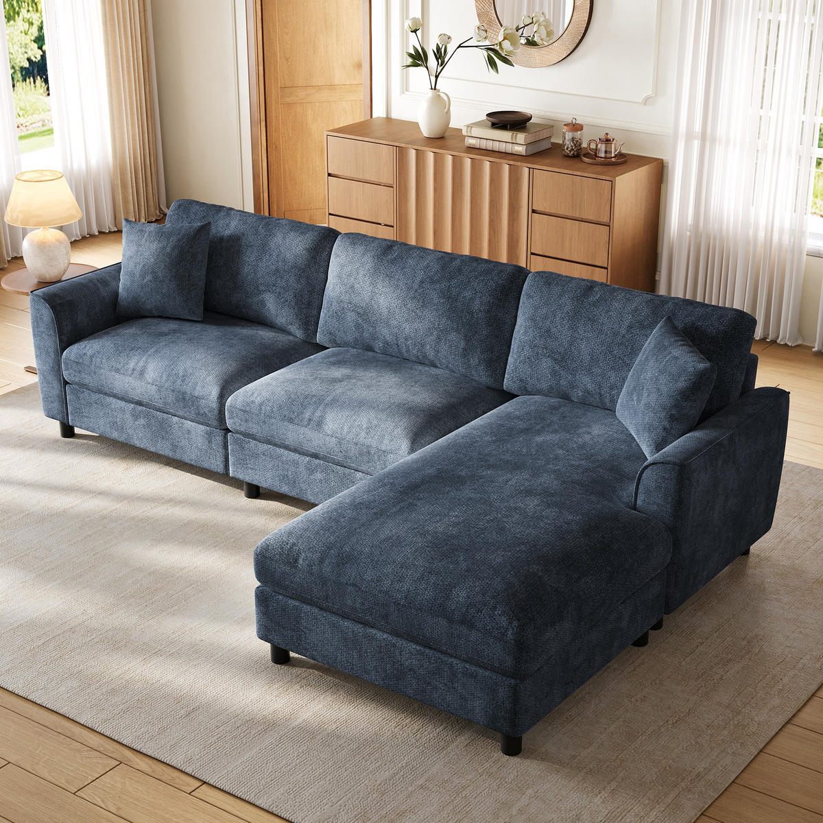 ECKSOFA 256/137/79 cm Blau mit umstellbarer Liegeelement - Blau, Textil/Metall (256/137cm) - Oxeza