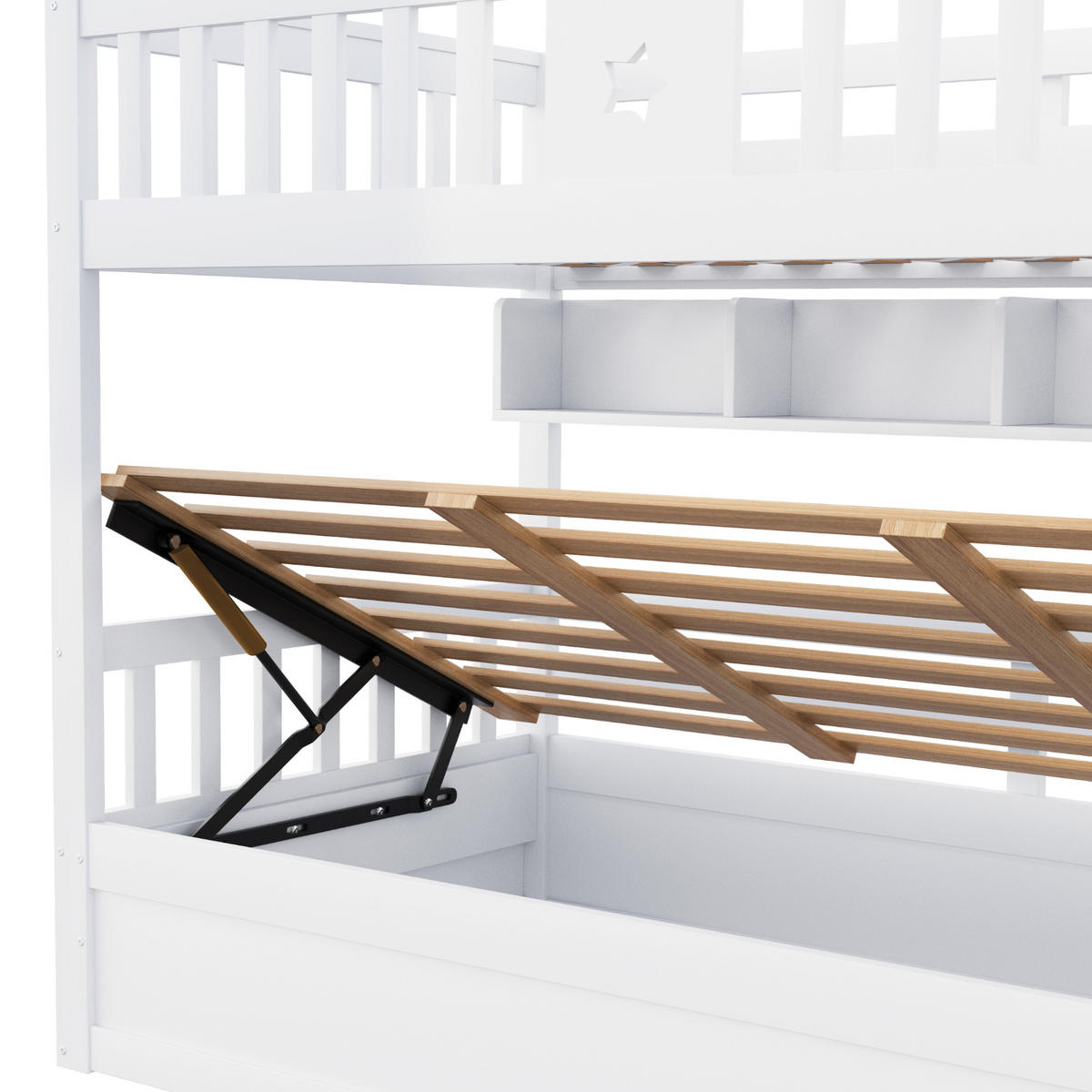 ETAGENBETTEN 90 x 200 cm, Holz,hydraulische Basis, Weiß - Weiß, Holz (90/200cm) - KOMHTOM