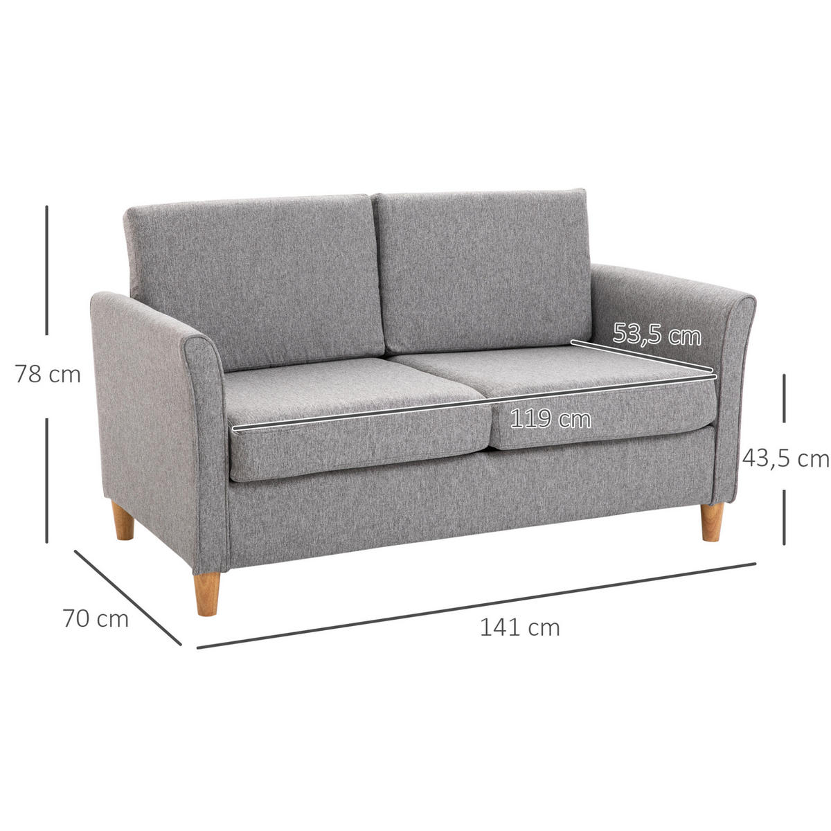 2-SITZER Sofa Leinenbezug mit abnehmbaren Bezügen 141/70/78 cm Hellgrau - Hellgrau, Textil (70/78/141cm) - Redom