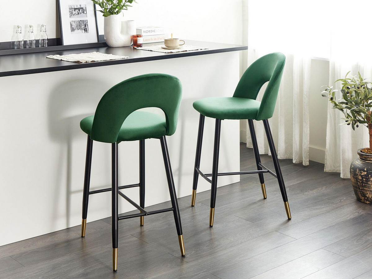 BARSTUHL 2er-Set Samtstoff Grün Falton - Grün, Textil/Metall (48/98/49cm) - Beliani