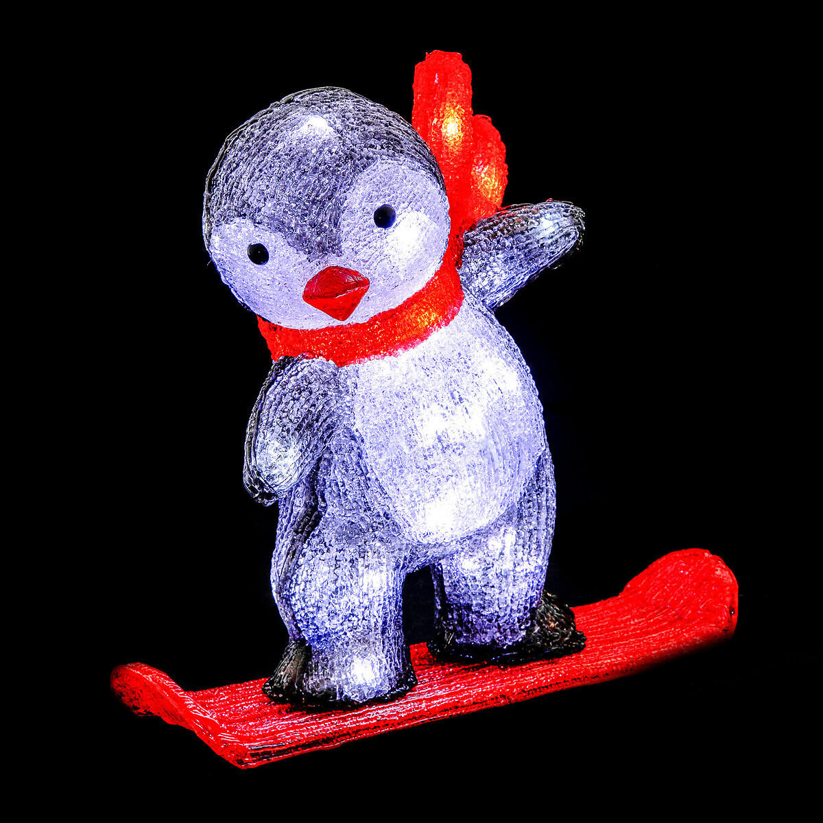 WINTERDEKORATION Pinguin auf einem Snowboard 32,5/13,2/30,3 cm - Multicolor, Kunststoff (13.2/30.3/32.5cm) - Fééric Lights and Christmas