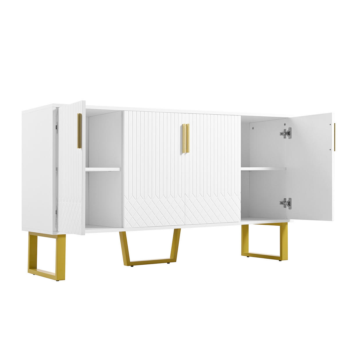 SIDEBOARD mit geometrischem Design 4 Türen Metallgriffe und Beine Weiß 140/40/80 cm - Goldfarben/Weiß, Holzwerkstoff/Metall (140/80/40cm) - EVRYAE