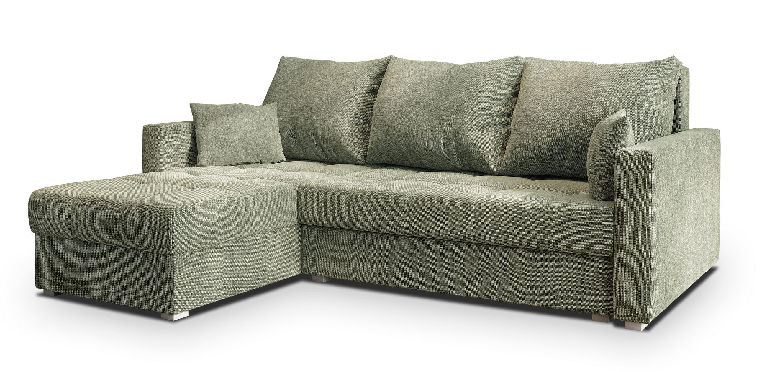 ECKSOFA NIDA Grün Geflochtener Stoff mit Schlaffunktion - Grün, Holz (220/143cm) - MASSENO