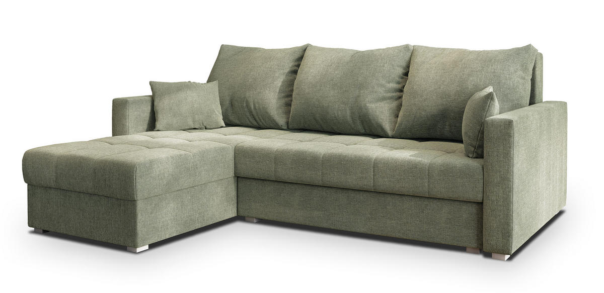 ECKSOFA NIDA Grün Geflochtener Stoff mit Schlaffunktion - Grün, Holz (220/143cm) - MASSENO