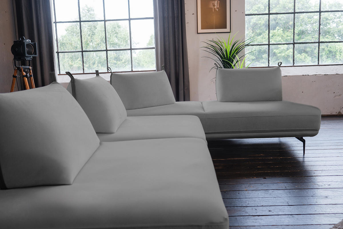 ECKSOFA CANE Grau Webstoff - Schwarz/Grau, Textil/Metall (310/210cm) - KAWOLA