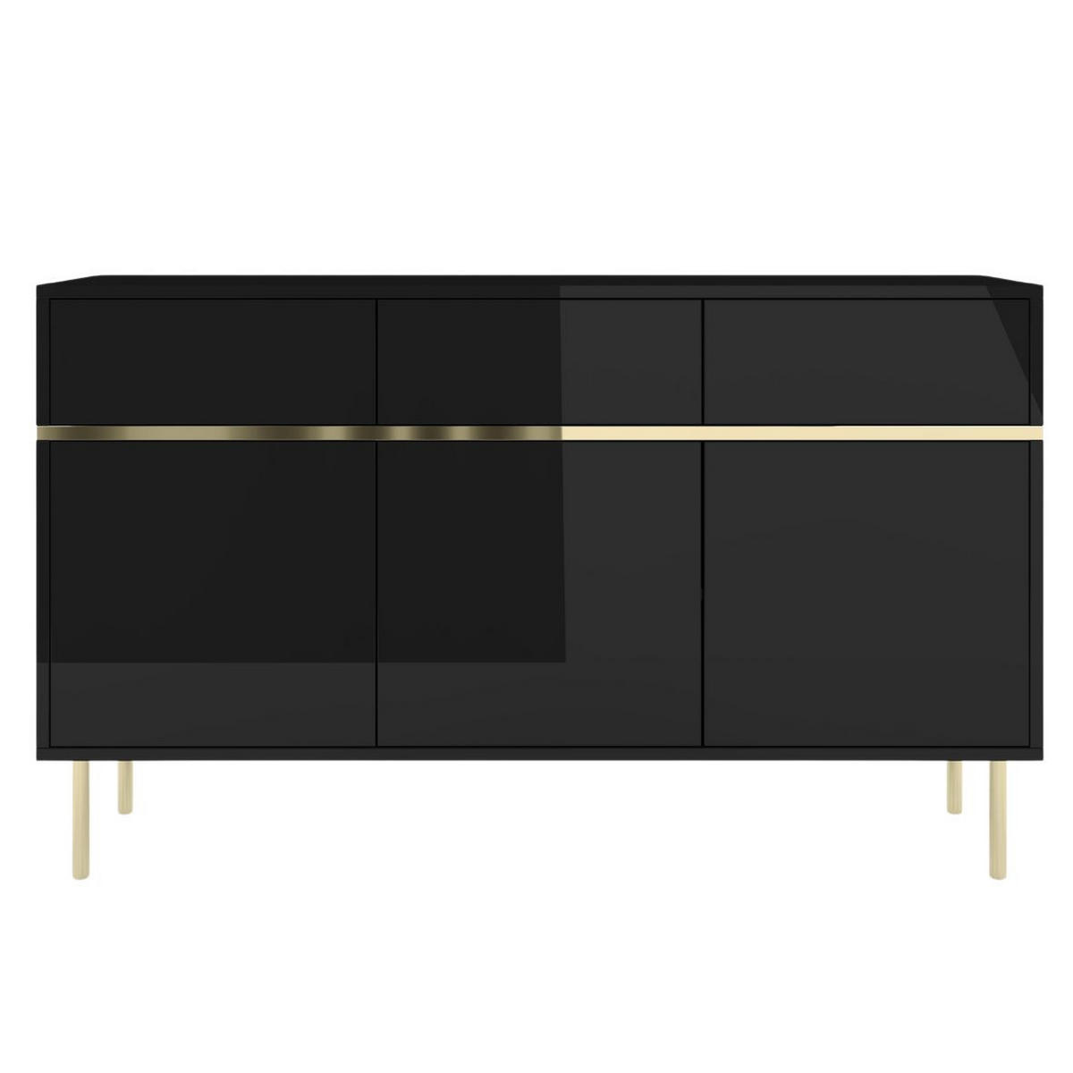 SIDEBOARD Marika, Schwarz, Gold, Hochglanz - Goldfarben/Schwarz, Holzwerkstoff/Metall (137.5/85/39.5cm) - Dancan