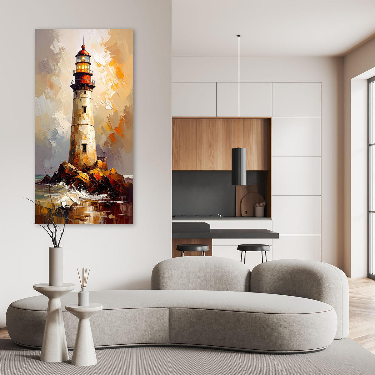 LEINWANDBILD Leuchtturm Imitation Farbe 40x80cm - Beige, Textil (40/80cm) - Feeby