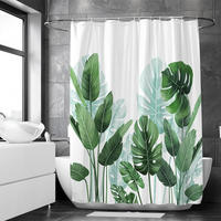 DUSCHVORHANG schimmelresistent Strelitzie Polyester mit Ringen Muster Blätter tropisch - Grün, Textil (180/200cm) - MCBOSON