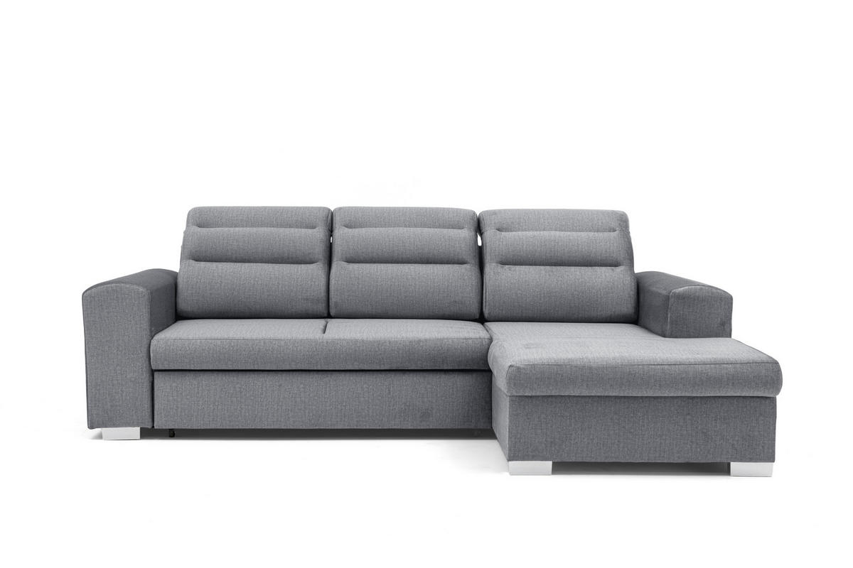 ECKSOFA CLOUD S Rechts mit Schlaffunktion 120x200 Velours Grau - Chromfarben/Grau, Holz/Kunststoff (260/155cm) - Muffo