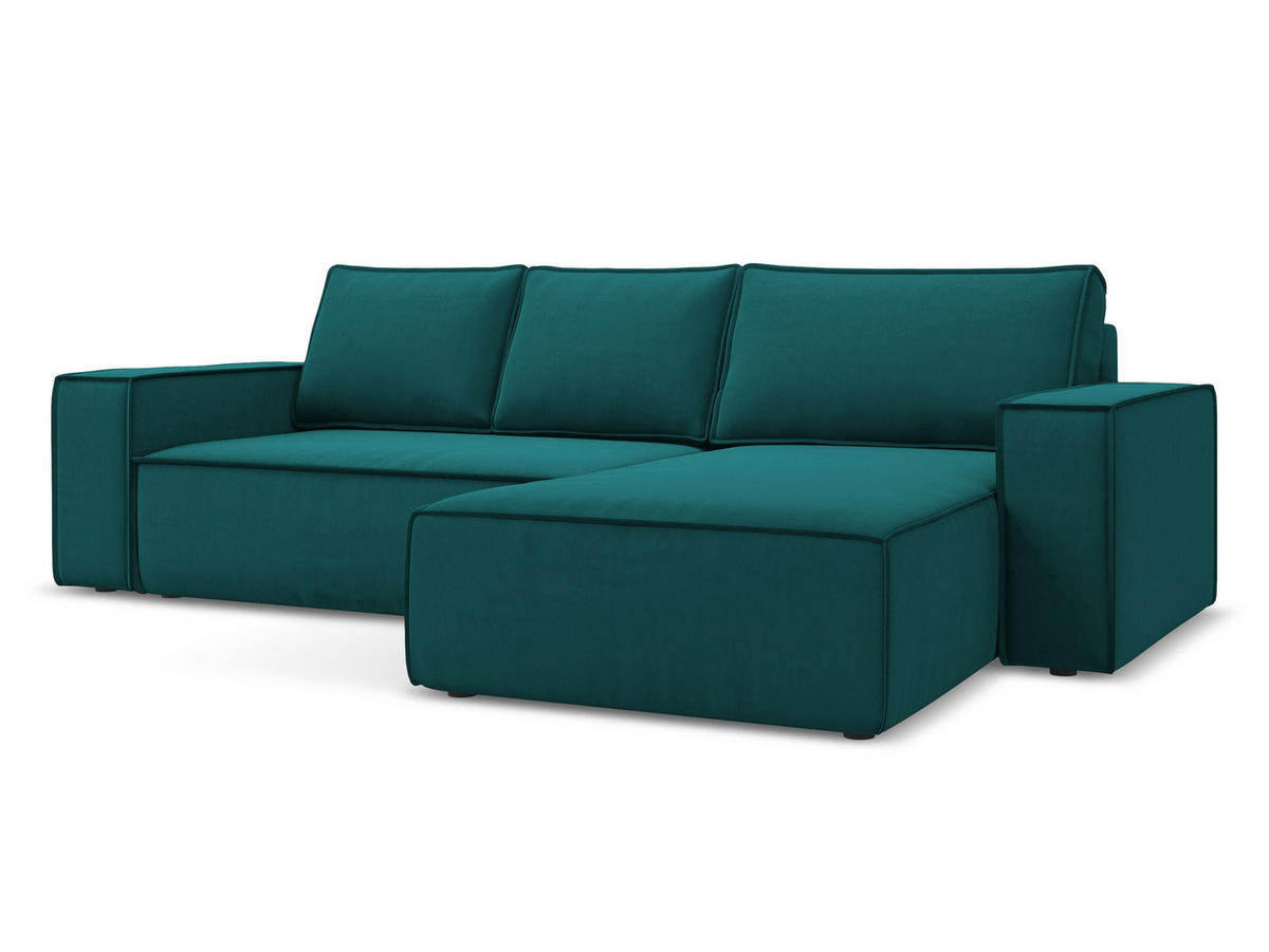 ECKSOFA mit Schlaffunktion Samt Stoff Blau - Blau/Petrol, Kunststoff/Textil (258/160cm) - Makamii