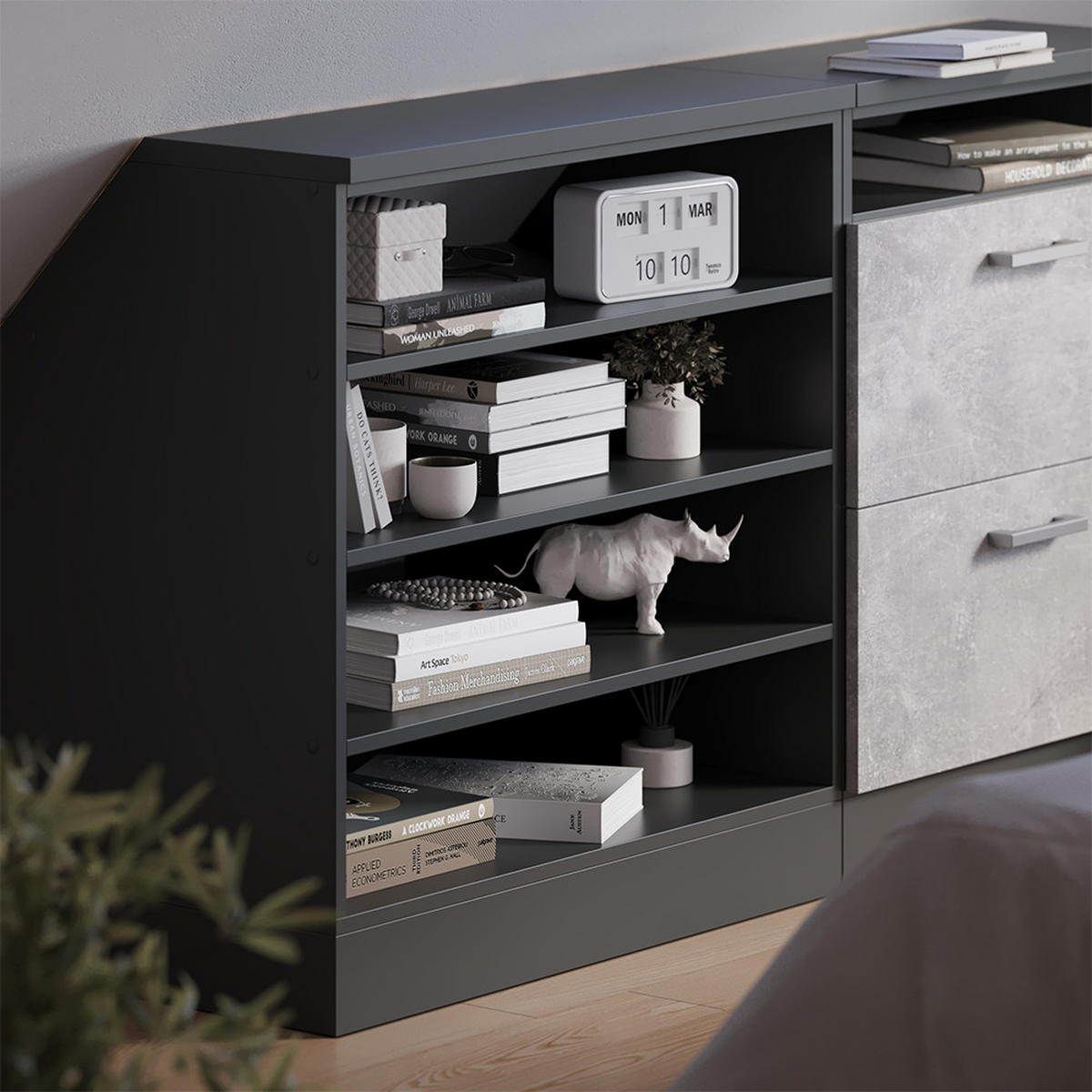 KUHINJSKI ORMAR ZA KOSINE KROVA R-Line Antracit 80 cm s 4 pretinca, korpus ormara dubine 60 cm - antracit, drvni materijal (80/83.8/60cm) - Vicco