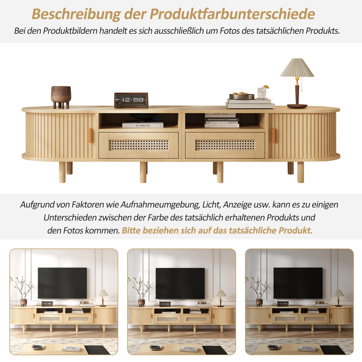 TV-LOWBOARD 170x40x40 cm Holz 2 Schubladen 2 Türen Rattan - Eichefarben, Holzwerkstoff (40/40/170cm) - FLIEKS