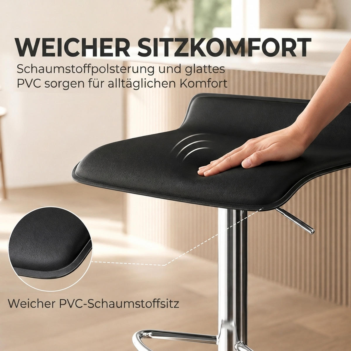 BARHOCKER PVC Schwarz - Silberfarben/Schwarz, Kunststoff/Metall (38/83/38cm) - HOMCOM