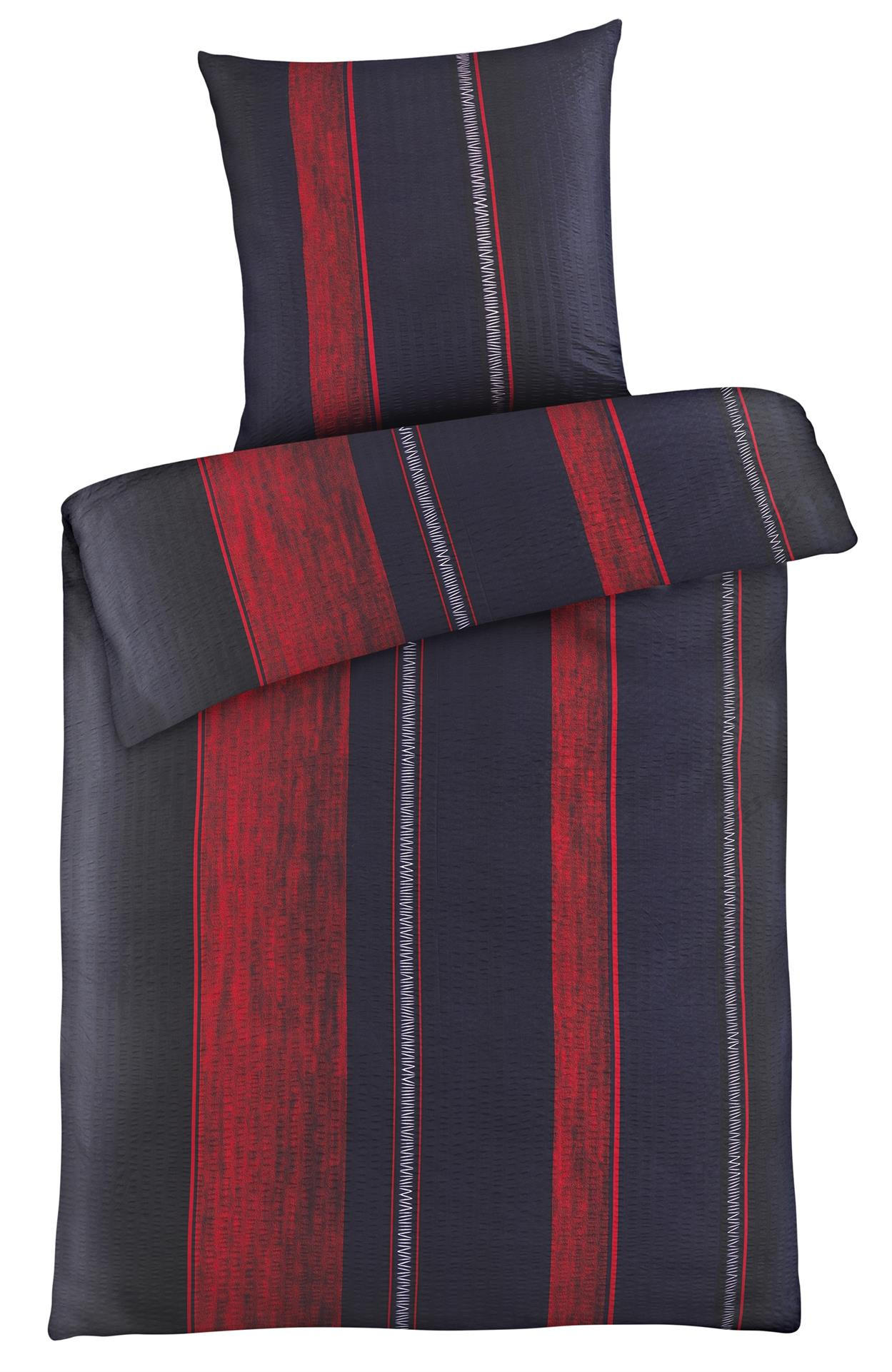 SEERSUCKER-BETTWÄSCHE 135x200 Streifen Sommer Bettbezug Bügelfrei aus 100% Polyester, Bettbezüge Schwarz Rot gestreift - Rot, Textil (135/200cm) - Carpe Sonno
