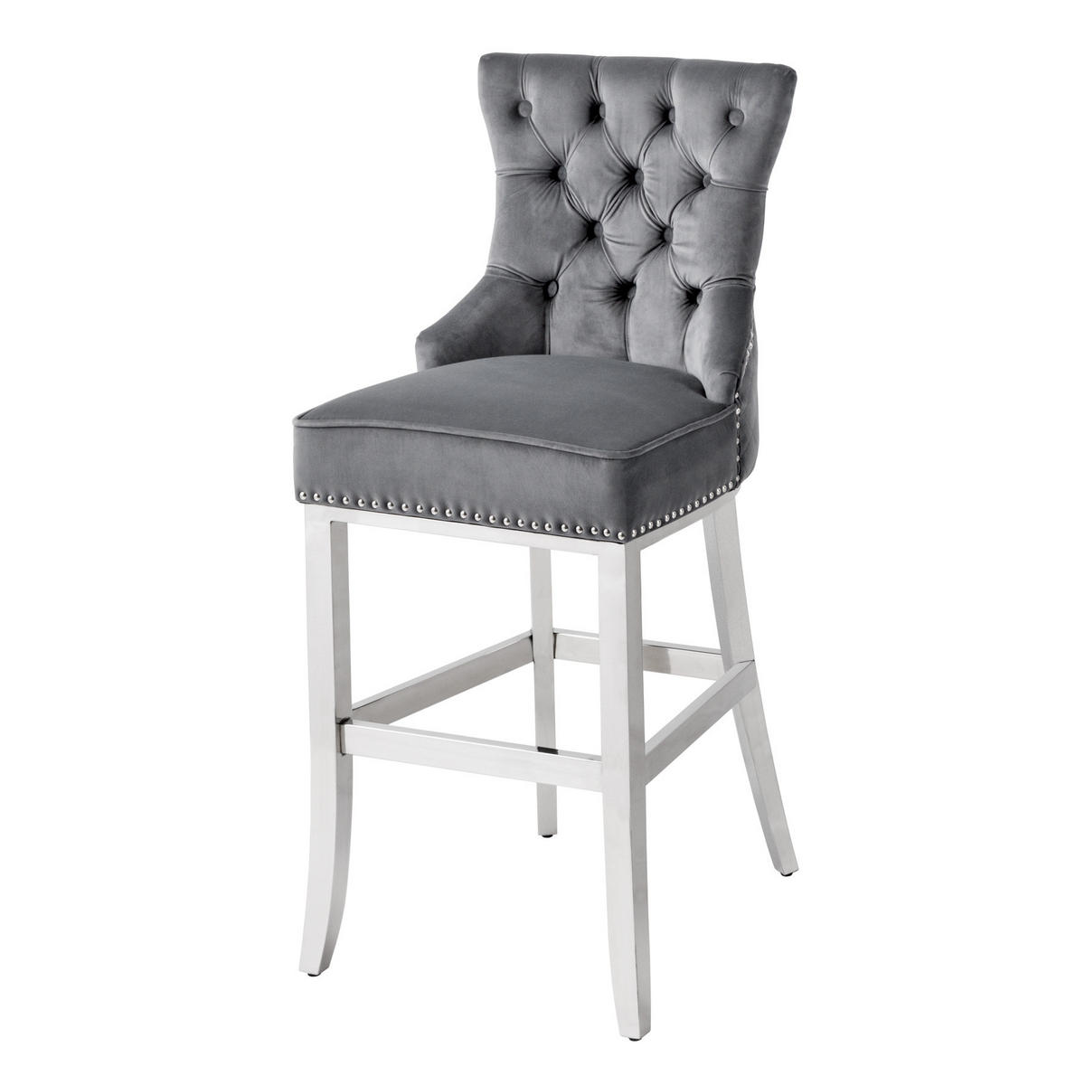 BARHOCKER CASTLE DELUXE Samt Grau 115 cm - Silberfarben/Grau, Textil/Metall (51/116/60cm) - riess-ambiente