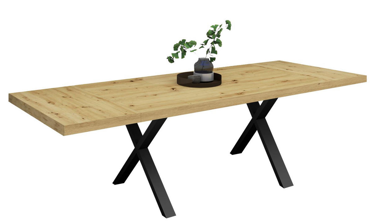 ESSTISCH Elgin 4 210-310x80x100 Metall+Holzwerkstoff Schwarz/Asteiche - Schwarz/Eiche Artisan, Holzwerkstoff (210/100/80cm) - 58aufmkessel