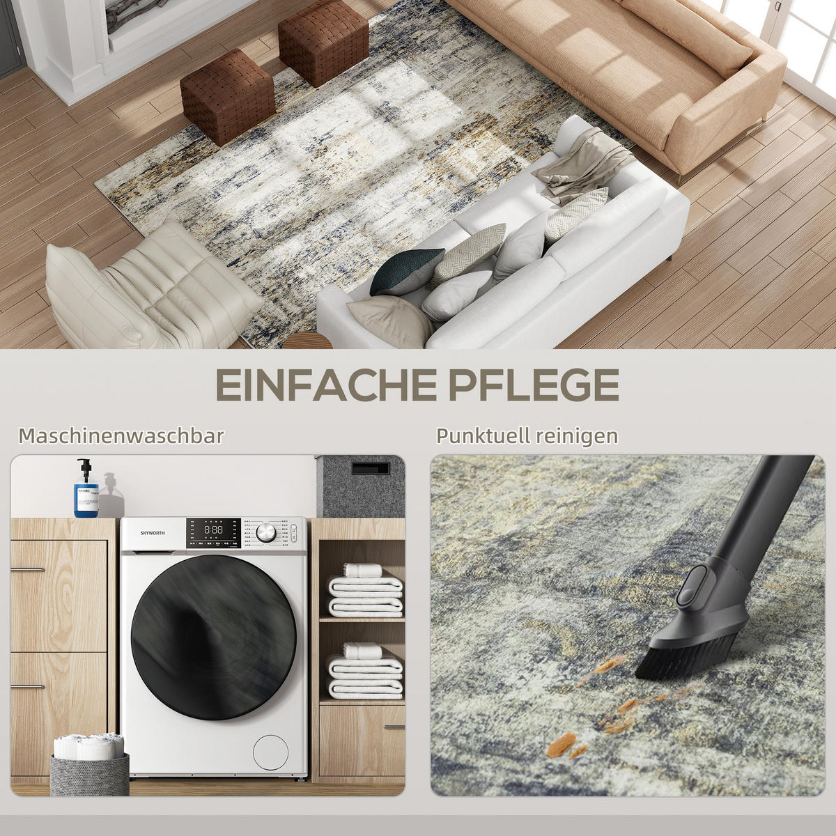 TEPPICH Polyester Grau - Grau, Textil (160/230cm) - HOMCOM
