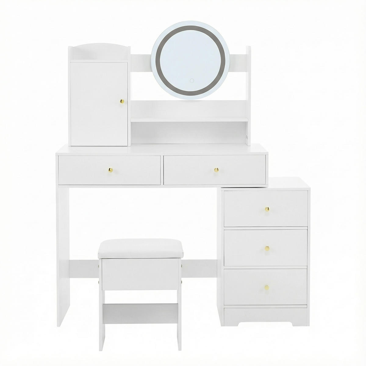 SCHMINKTISCH-SET mit LED-Beleuchtung & Hocker Weißer 90×40×132 cm - Weiß, Glas/Holzwerkstoff (90/132/40cm) - Urban Meuble