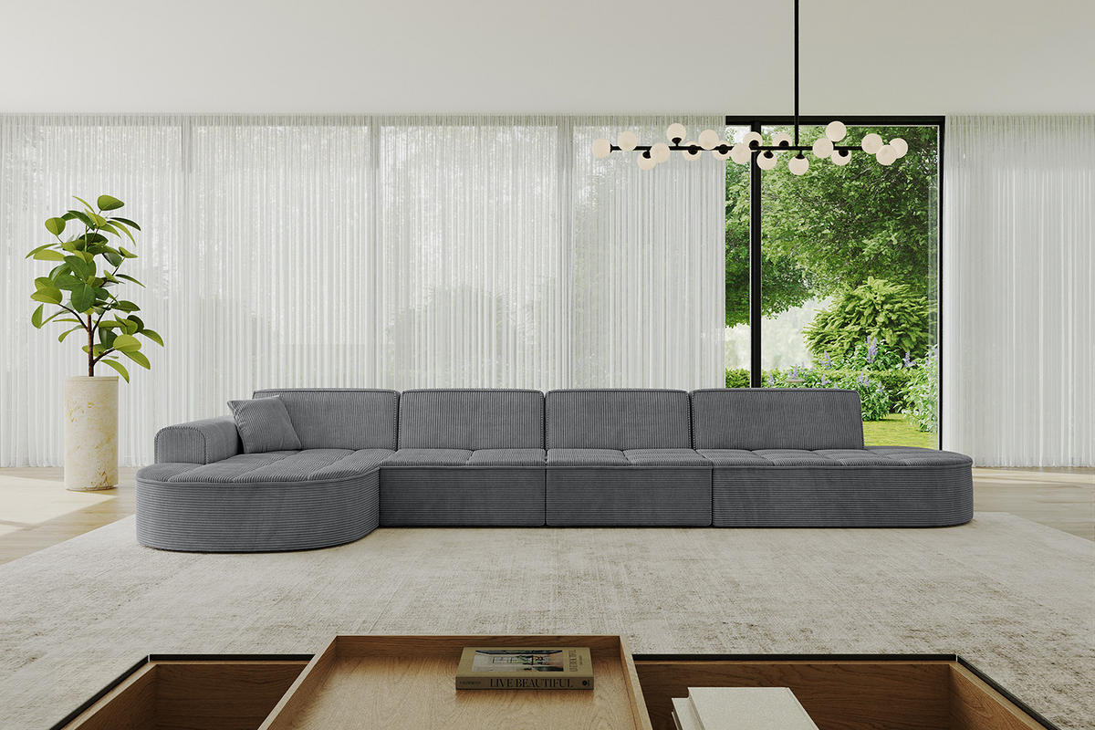 ECKSOFA Ottomane Links TARO-L3 - 413x171x79,5 cm Dunkelgrau - Dunkelgrau, Holzwerkstoff/Textil (413/171cm) - ALTDECOR