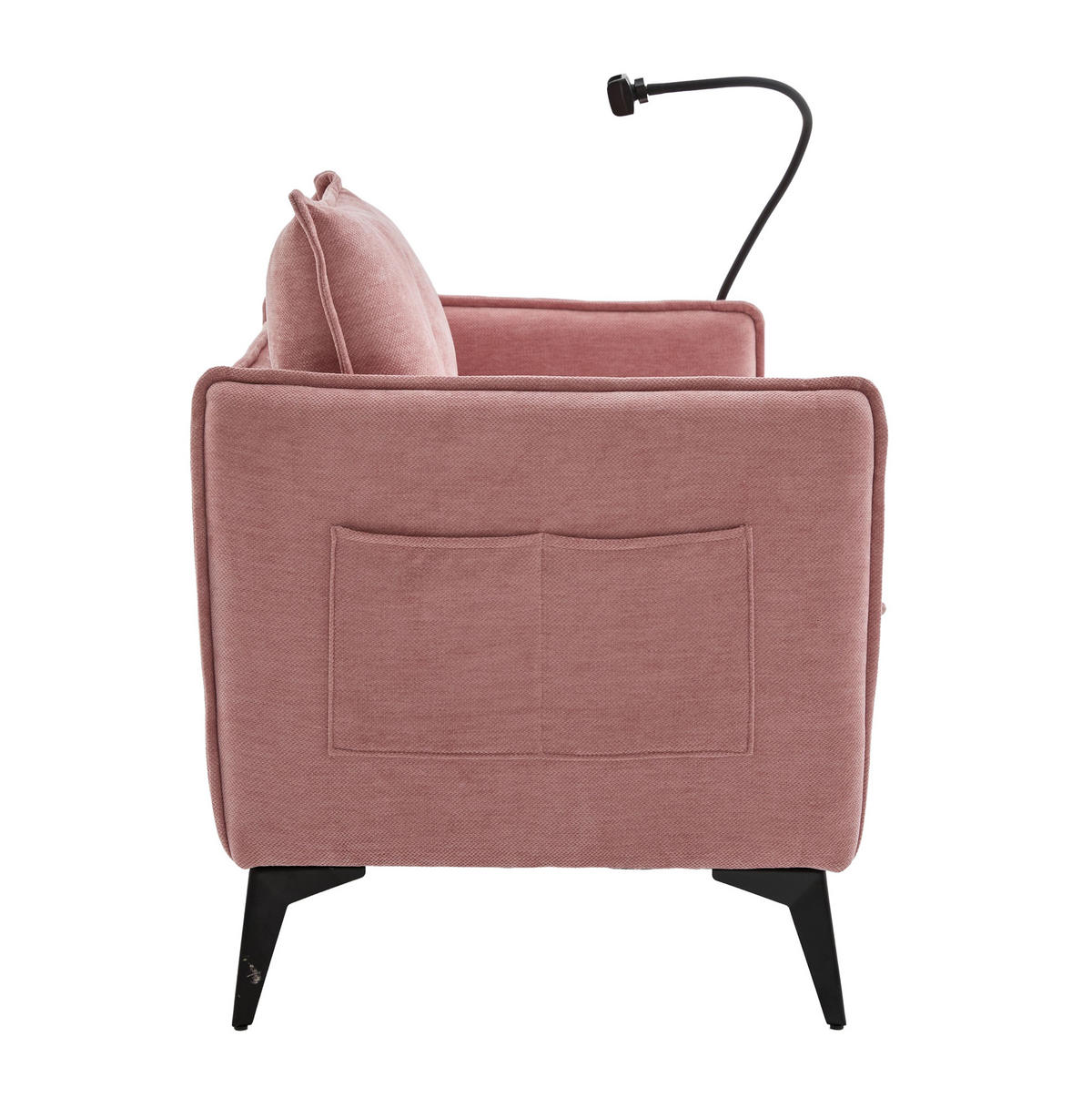 2-SITZER-SOFA aus Chenille 127x69x66 cm Pink mit Handyhalter, Seitentaschen und gepolstertem Komfort - Rosa, Textil (69/66/127cm) - Modfu