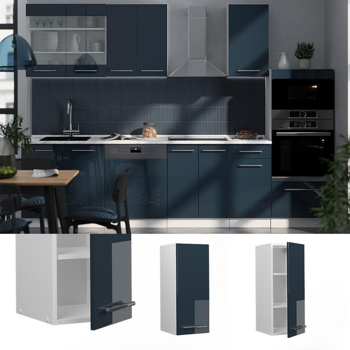 HÄNGESCHRANK Fame-Line Dunkelblau Hochglanz 30 cm - Weiß/Dunkelblau, Holzwerkstoff (30/72/34.1cm) - Vicco