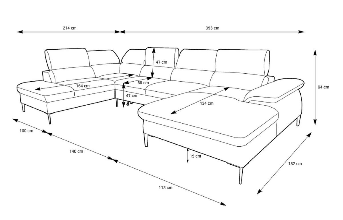ECKSOFA U-Form 350 cm Amaro M mit Schlaffunktion, Rechts, Beige - Beige, Holz (353/214cm) - Emporius