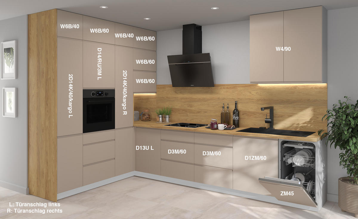 WINKELKÜCHE Avellino grau / stone grey matt 330 / 200 / 243cm 16-teilig - Grau, Holzwerkstoff (330/243/200cm) - Feldmann-Wohnen