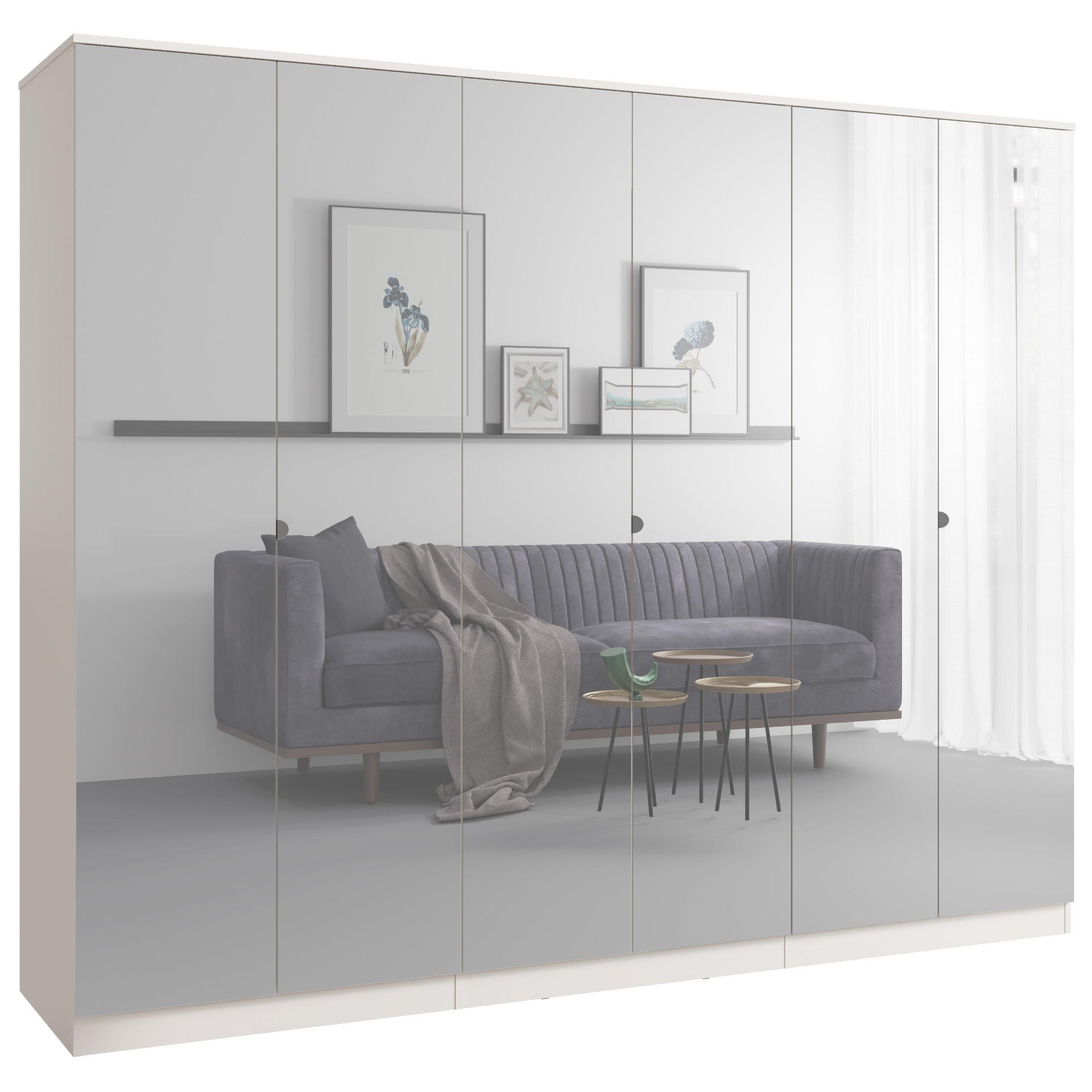 DREHTÜRENSCHRANK mit Spiegel Monza 6D 240 Kaschmir - Kaschmir/Grau, Holzwerkstoff/Metall (240/200/60cm) - mzm24