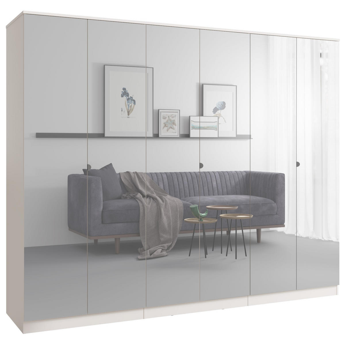 DREHTÜRENSCHRANK mit Spiegel Monza 6D 240 Kaschmir - Kaschmir/Grau, Holzwerkstoff/Metall (240/200/60cm) - mzm24