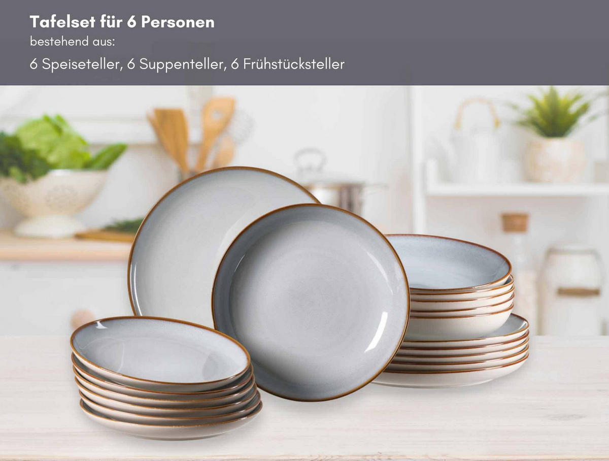 TELLER-SET Portofino grau 18er Set - Grau, Keramik (1/1/1cm) - Ritzenhoff Breker