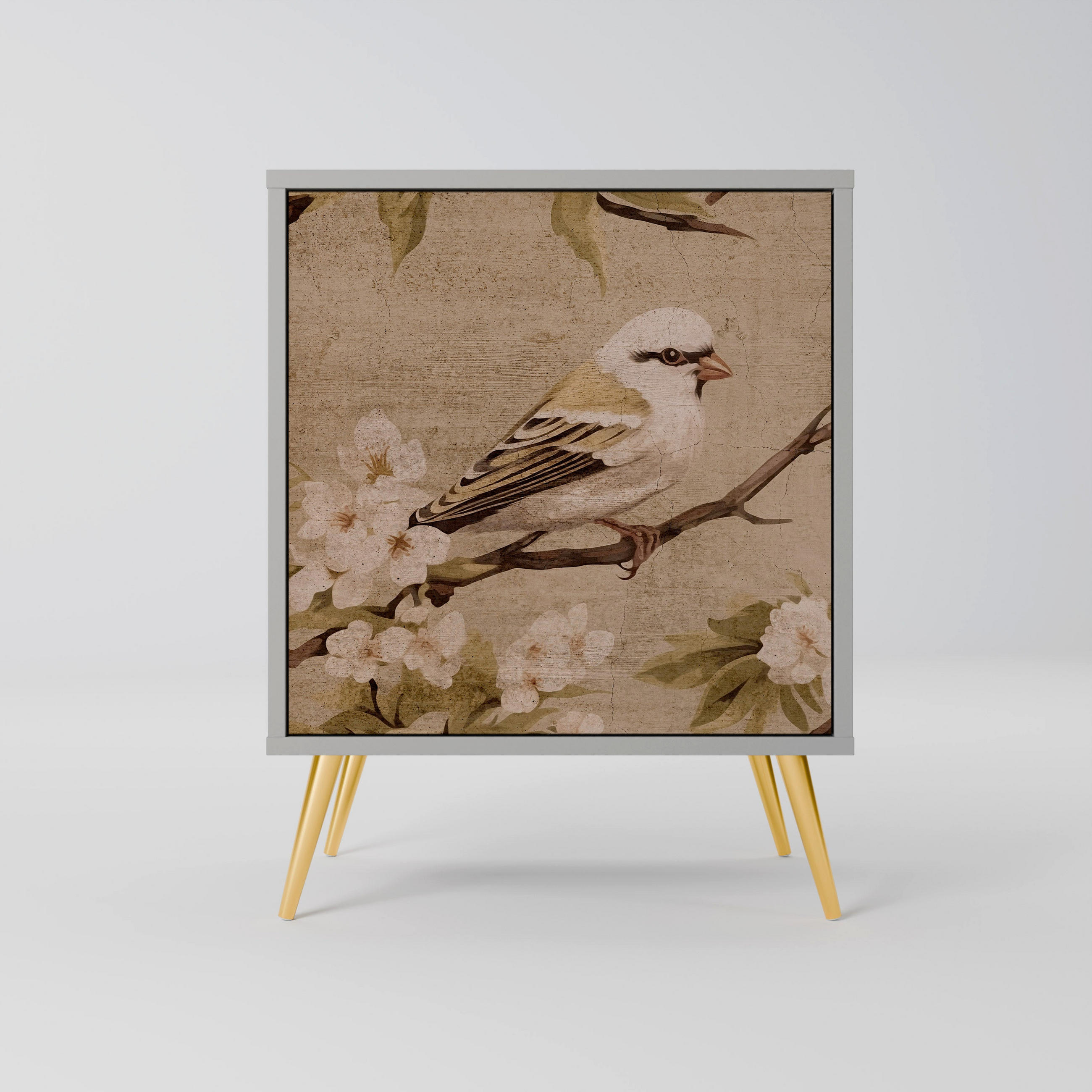 SIDEBOARD PETAL DISTINGUISH, Grau, 57,5x42x75,5 cm, Goldfarbene Metallfüße - Goldfarben/Multicolor, Holzwerkstoff/Metall (57.5/75.5/42cm) - SpaceRebels