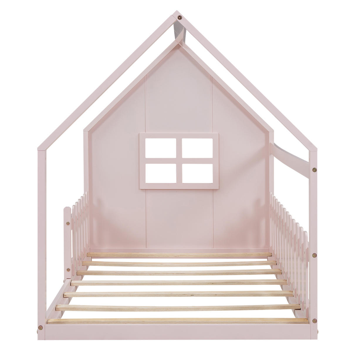 HAUSBETT 90/200 cm in Rosa aus Kiefer und MDF in Hausform - Pink, Holz (90/200cm) - OKMYHOME