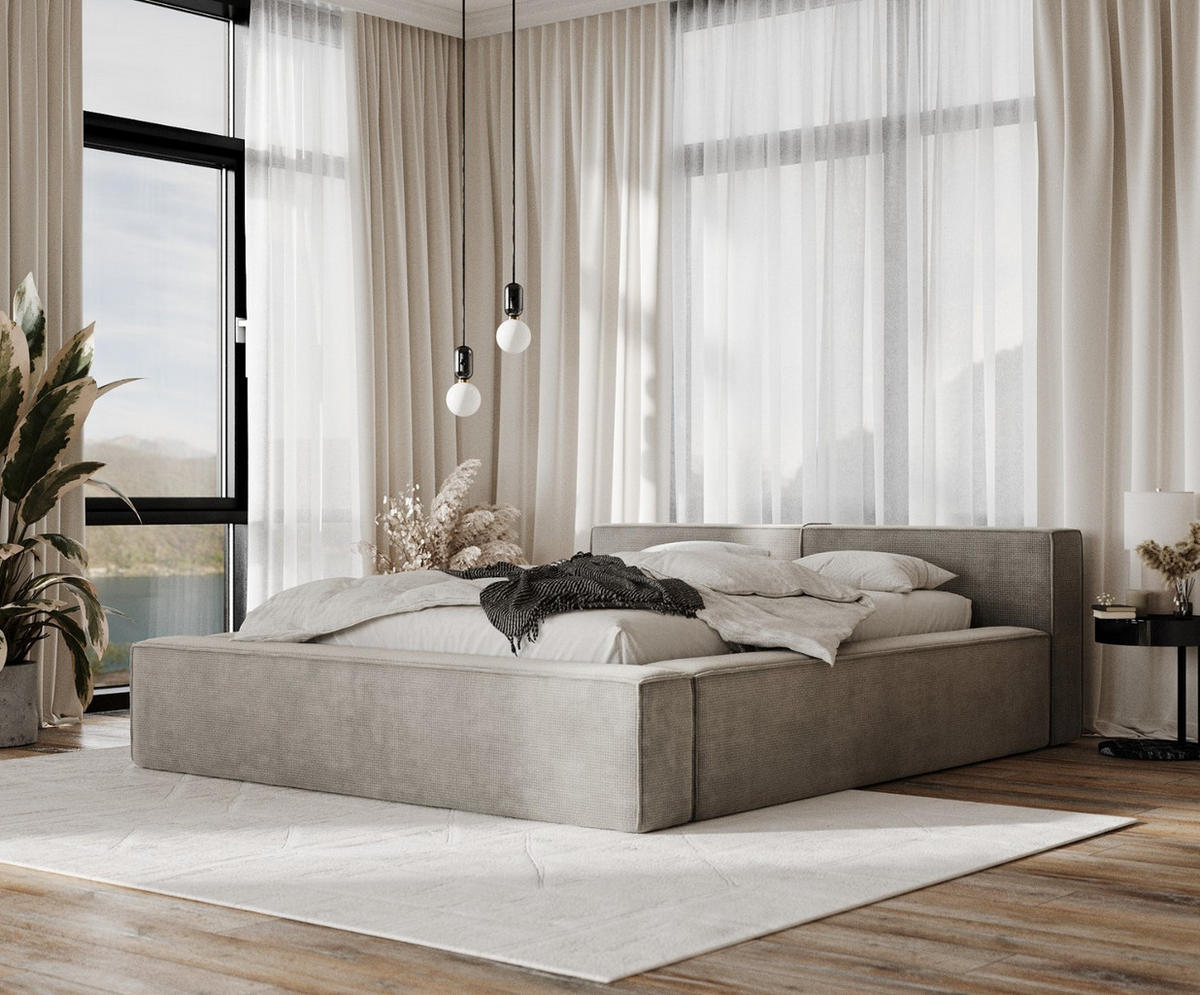 POLSTERBETT Casto mit Stauraum 180/200 cm Hellbeige im Bonita Stoff - Beige/Schwarz, Holz/Holzwerkstoff (180/200cm) - AltaBeds