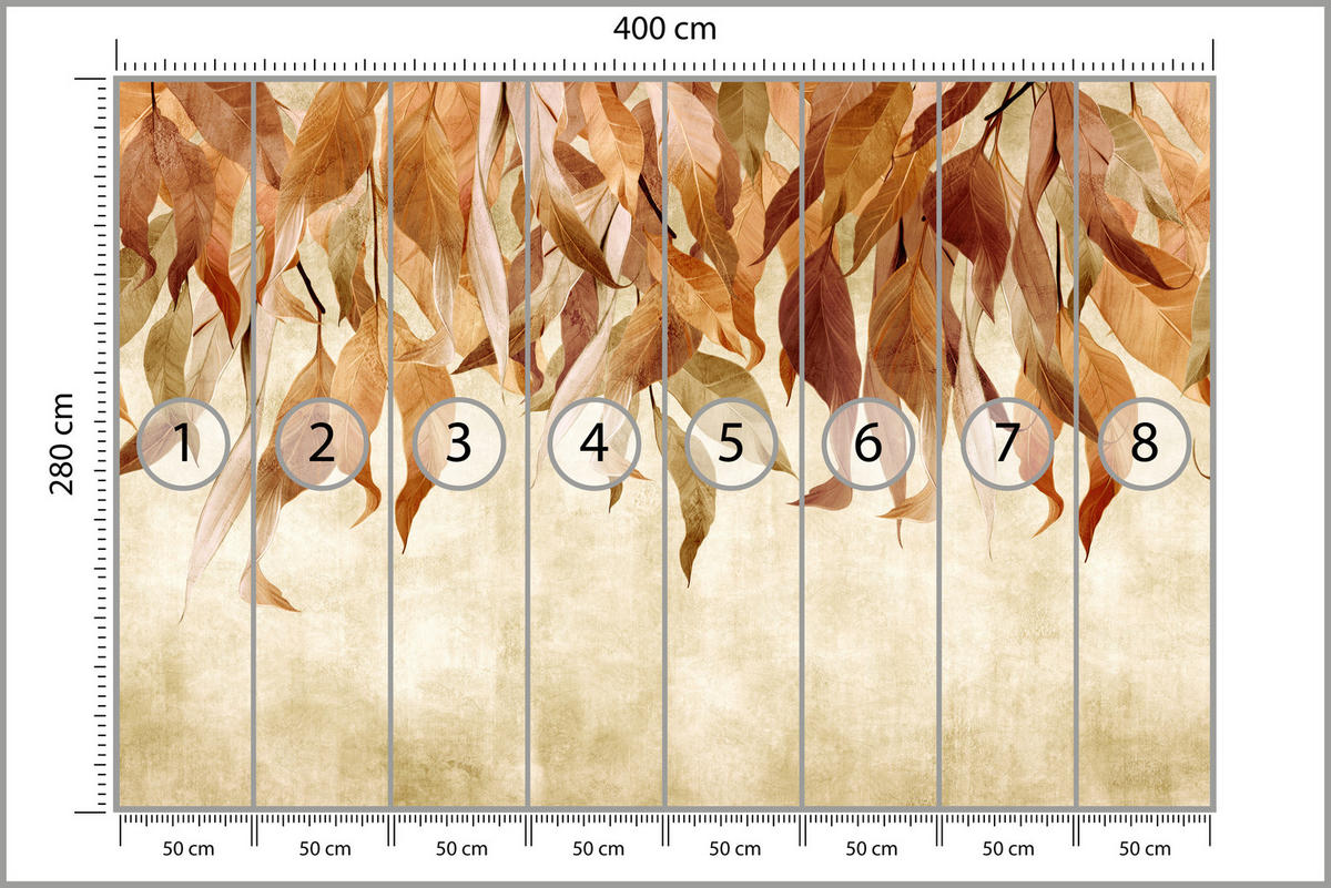 FOTOTAPETE Blätter Pflanzen Natur für Wohnzimmer 400x280 - Beige/Rot, Papier (400/280cm) - Muralo