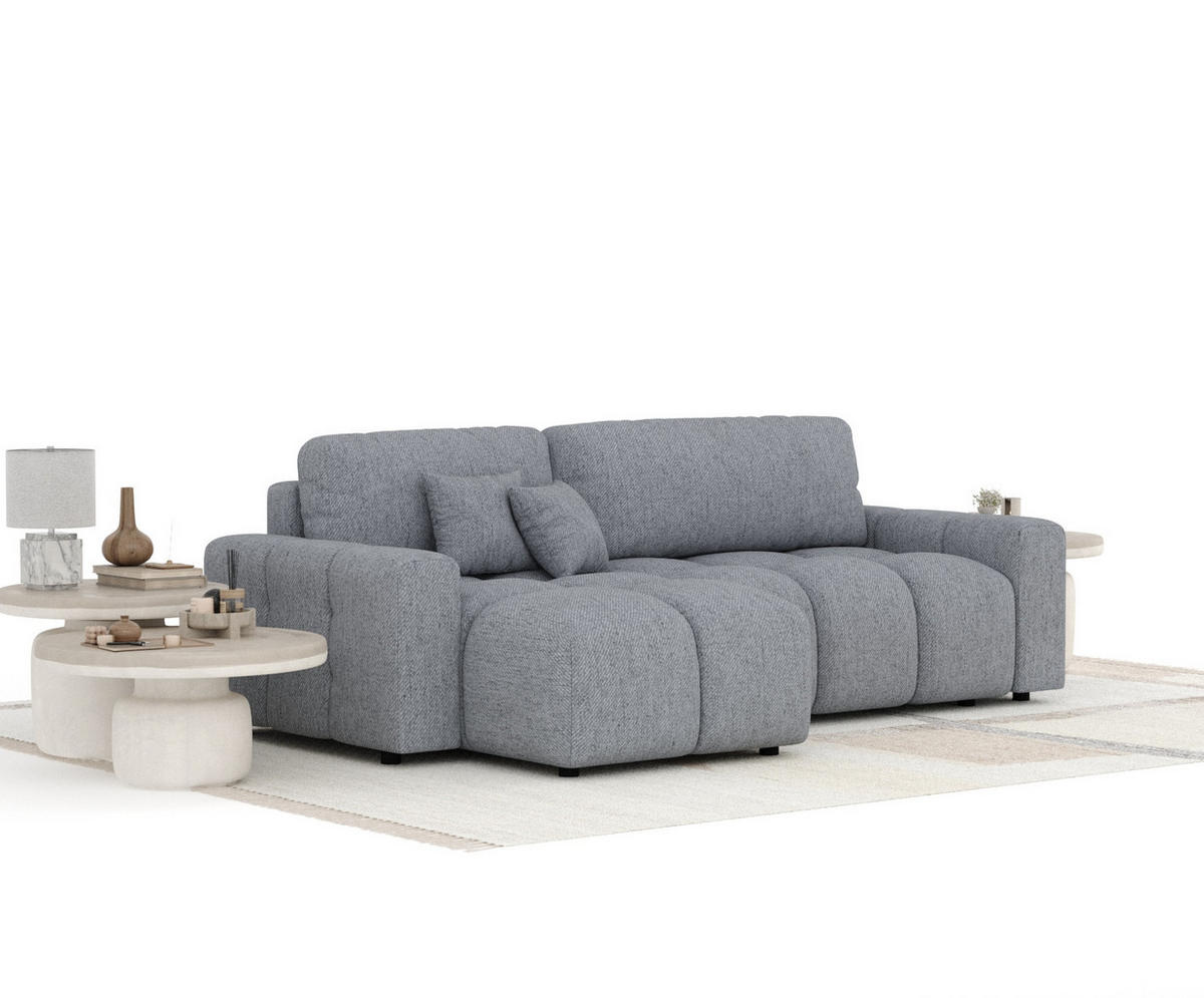 ECKSOFA MIT SCHLAFFUNKTION Ucci Grau Webstoff - Schwarz/Grau, Holz/Holzwerkstoff (233/142cm) - Maison de Reve