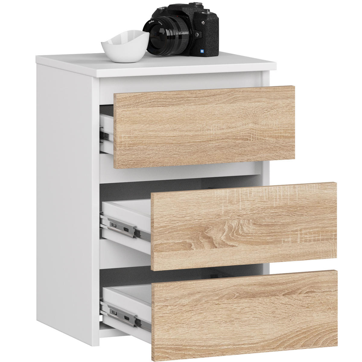 NACHTSCHRANK Weiß, Sonoma Eiche 40x35x57 cm - Weiß Hochglanz/Weiß, Holzwerkstoff (40/57/35cm) - Akord