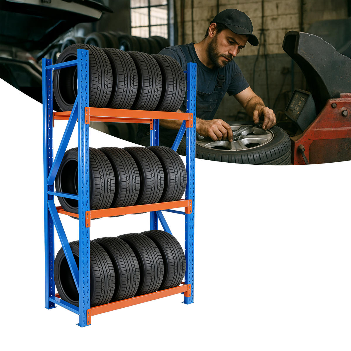 REIFENREGAL - Blau, Metall (120/180/50cm) - Relaxdays