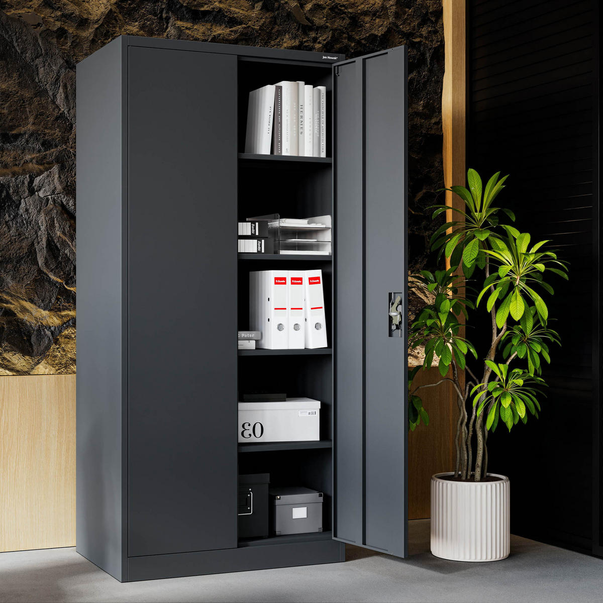 AKTENSCHRANK JAN H D600 - Anthrazit, Metall (90/195/60cm) - Jan Nowak