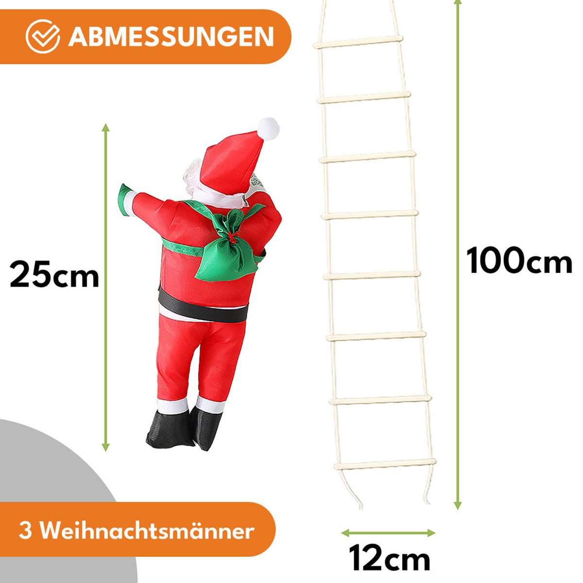 WEIHNACHTSMÄNNER auf Leiter Weihnachtsdeko - Multicolor, Kunststoff (12/100/25cm) - KRUMAD