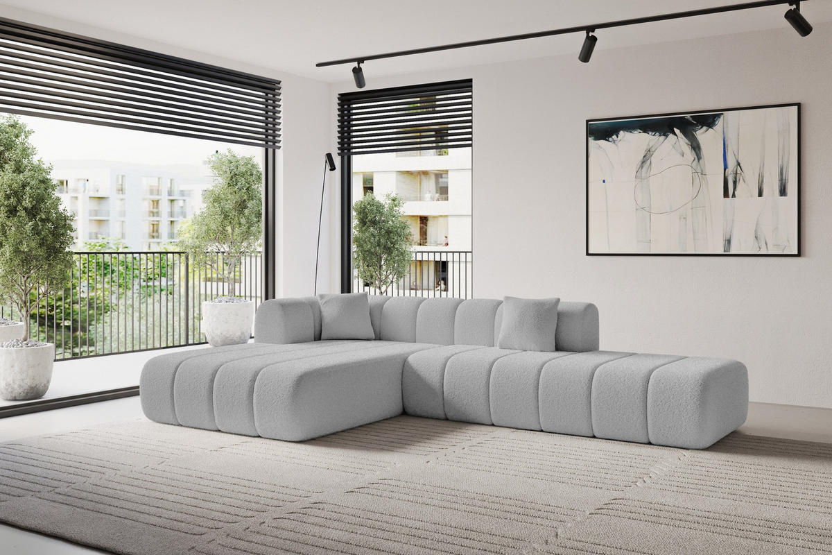 ROHOVÁ SEDAČKA s otomanem, levá BILA-L 289x176x71 Světle šedá Buklé - černá/stříbrná, kompozitní dřevo/textil (176/289cm) - ALTDECOR