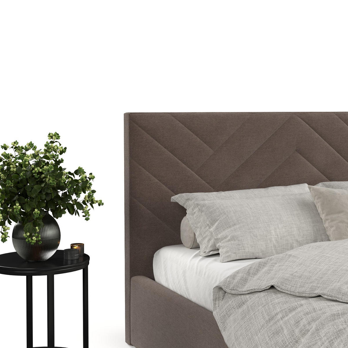 POLSTERBETT Arco 180/200 cm Braun im Asti Stoff - Schwarz/Naturfarben, Holz/Holzwerkstoff (180/200cm) - AltaBeds