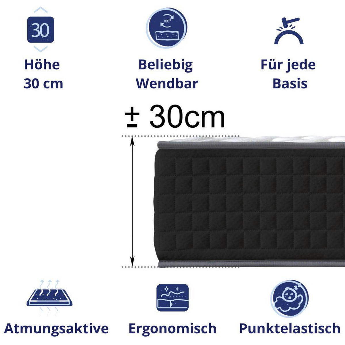 KALTSCHAUMMATRATZE Cesar H3/H4 160x200 - Weiß, Textil (160/200cm) - Dagostino Home